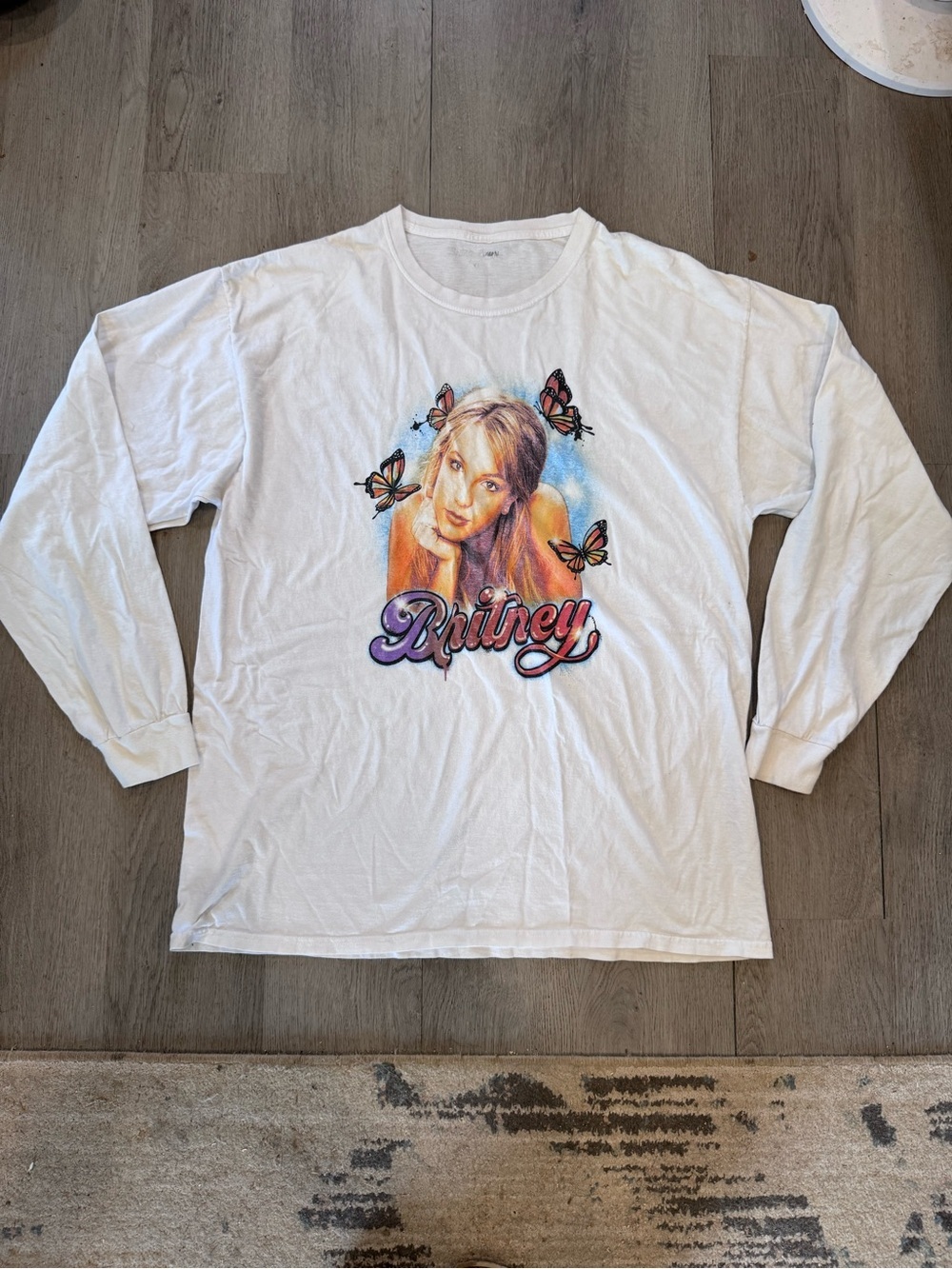Brittany Spears White Cotton Long Sleeve Graphic Shirt Size XL Y2K 2000s Music